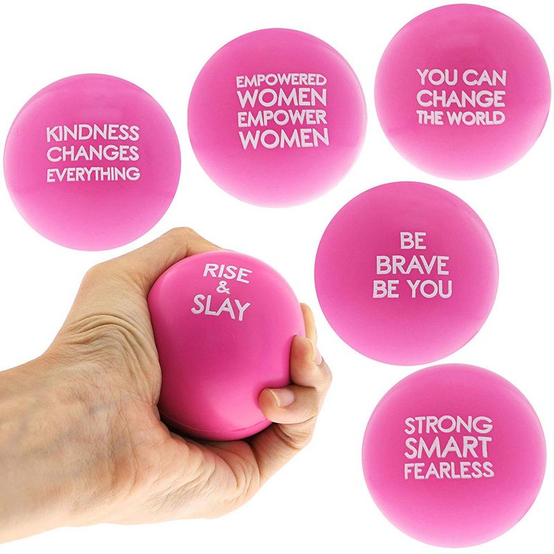 Pink Girl Power Stress Balls for Women with Motivational Sayings (6 Pack)