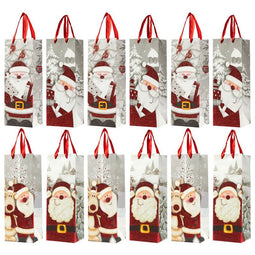 Santa Claus Christmas Gift Bags, Wine Bag Set (5 x 13.5 x 4 In, 12 Pack)