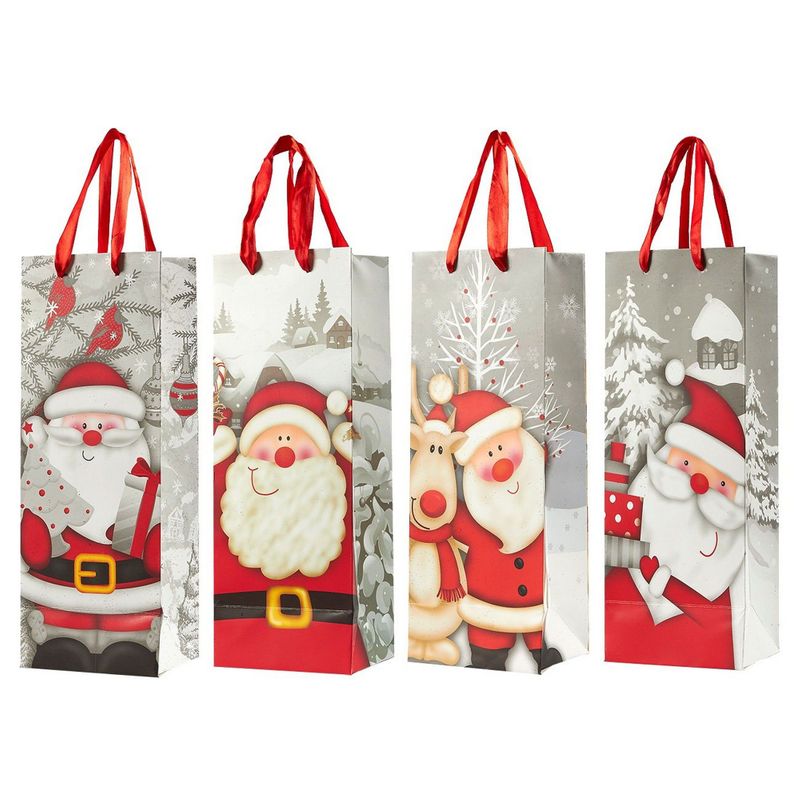 Santa Claus Christmas Gift Bags, Wine Bag Set (5 x 13.5 x 4 In, 12 Pack)