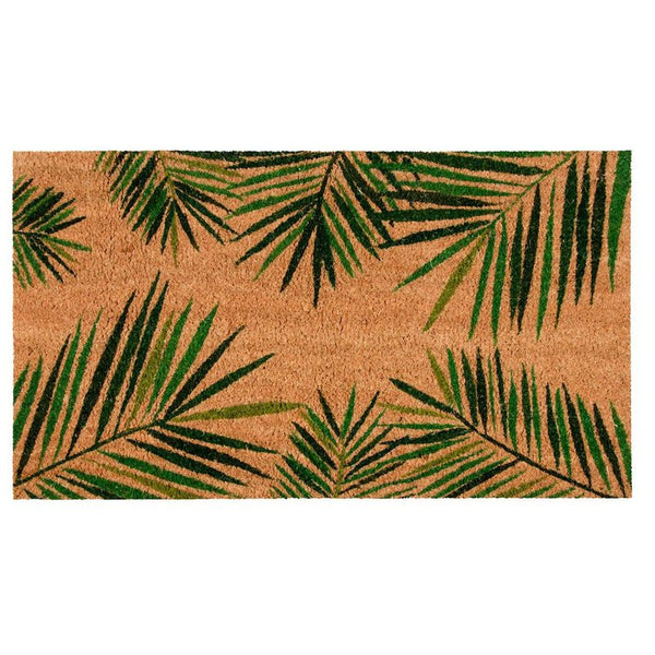 Tropical Green Palm Welcome Mat, Natural Coir Doormat (30 x 17.2 x 0.5 in)