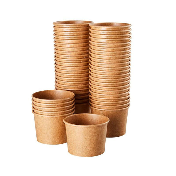 Ice Cream Sundae Cups (100 Pack) Disposable Kraft Paper Dessert Frozen Yogurt Bowls 8-Ounce, Brown