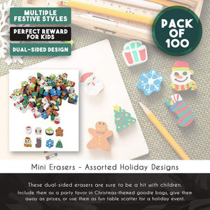 Juvale Mini Holiday Eraser Stocking Stuffers, Christmas Party Favors (100 Pieces)