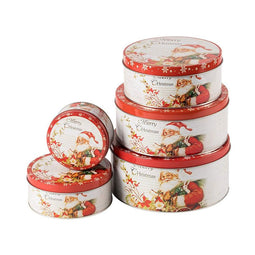 Christmas Cookie Tins, Round Nesting Storage Containers for Holiday Desserts (6 Pack)