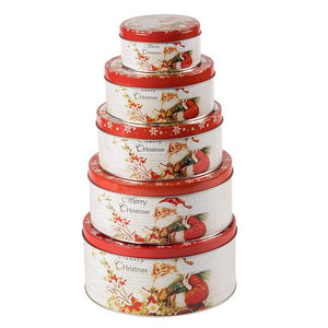 Christmas Cookie Tins, Round Nesting Storage Containers for Holiday Desserts (6 Pack)