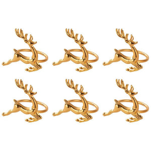 Juvale Christmas Napkin Rings - 6-Pack Gold Reindeer Festive Design Napkin Holder, Holiday Themed Party Supplies, Accessories, Lunch and Dinner Table Decoration