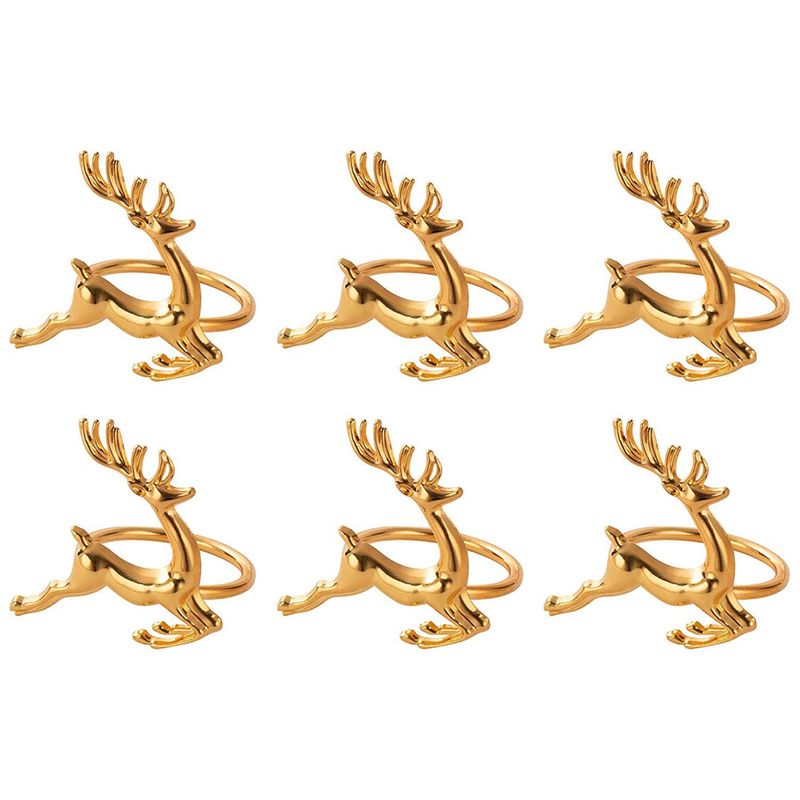 Christmas Napkin Rings, Reindeer Napkin Holder, Holiday Party Supplies (Gold, 6 Pack)