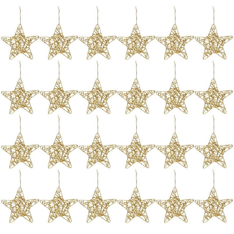 Star Christmas Tree Ornaments, Holiday Decorations (Gold, 6 x 1 x 5.7 in, 24 Pack)