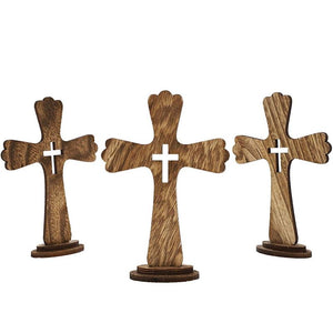 Catholic Wooden Cross Set for Table Decor, Rustic Wall Art (5.7 x 8.5 In, 3 Pack)