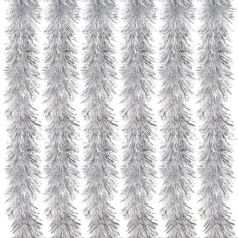 Juvale 6-Pack Christmas Tinsel Garland - Sparkling Hanging Decoration - Perfect for Xmas and Other Festivities - Silver, 4 x 119 Inches