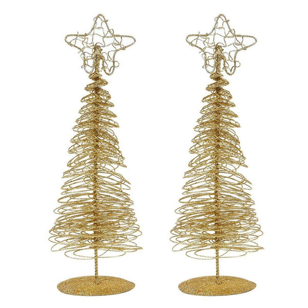 Mini Gold Christmas Trees Tabletop Holiday Decor (10.5 x 3 x 3 in, 2 Pack)
