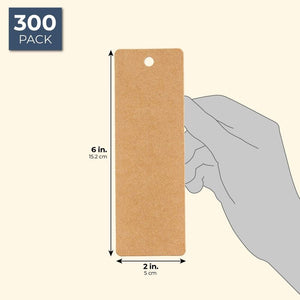 Blank Bookmarks with Hole for Ribbon or Tassel, Kraft Paper (6 x 2 in, 300 Pack)