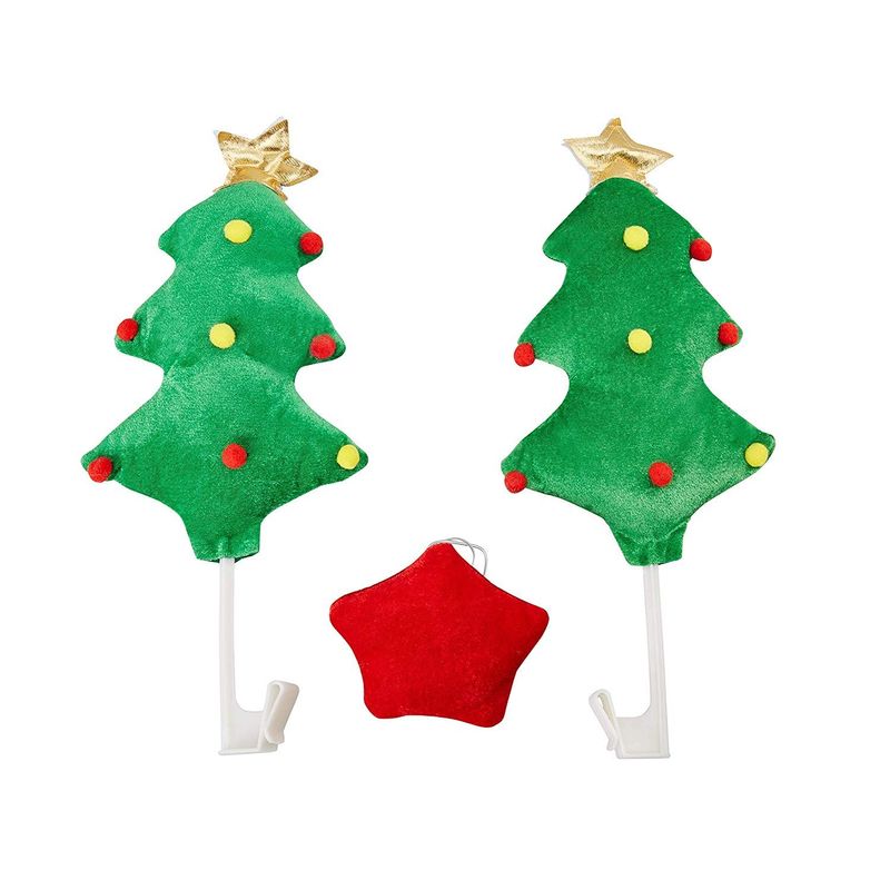Juvale Christmas Tree Car Decoration Kit - 3-Piece Plush Green Pine Tree Red Star Vehicle Funny Costume Accessory Set, Holiday Festive Gag Gift, White Elephant Gift, Fun Car Dress Up