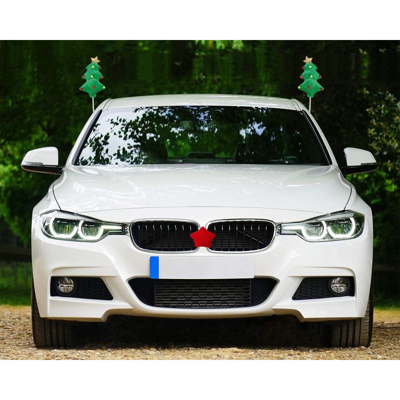 Juvale Christmas Tree Car Decoration Kit - 3-Piece Plush Green Pine Tree Red Star Vehicle Funny Costume Accessory Set, Holiday Festive Gag Gift, White Elephant Gift, Fun Car Dress Up
