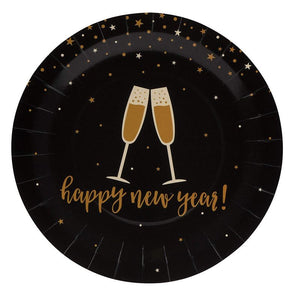 Happy New Year Paper Plates, Cheers NYE Party Supplies (Black, Gold, 9 In, 80 Pack)