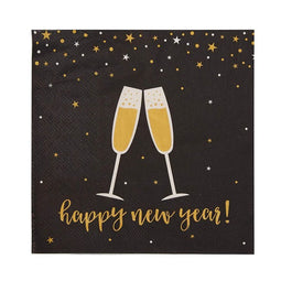 Champagne Glass Paper Napkins for New Year's Party (Black, 6.5 In, 100 Pack)