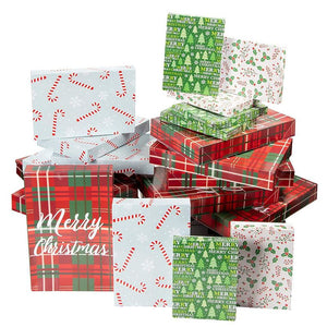 Gift Boxes with Lids for Christmas, Present Box Set (3 Sizes, 4 Designs, 48 Pack)