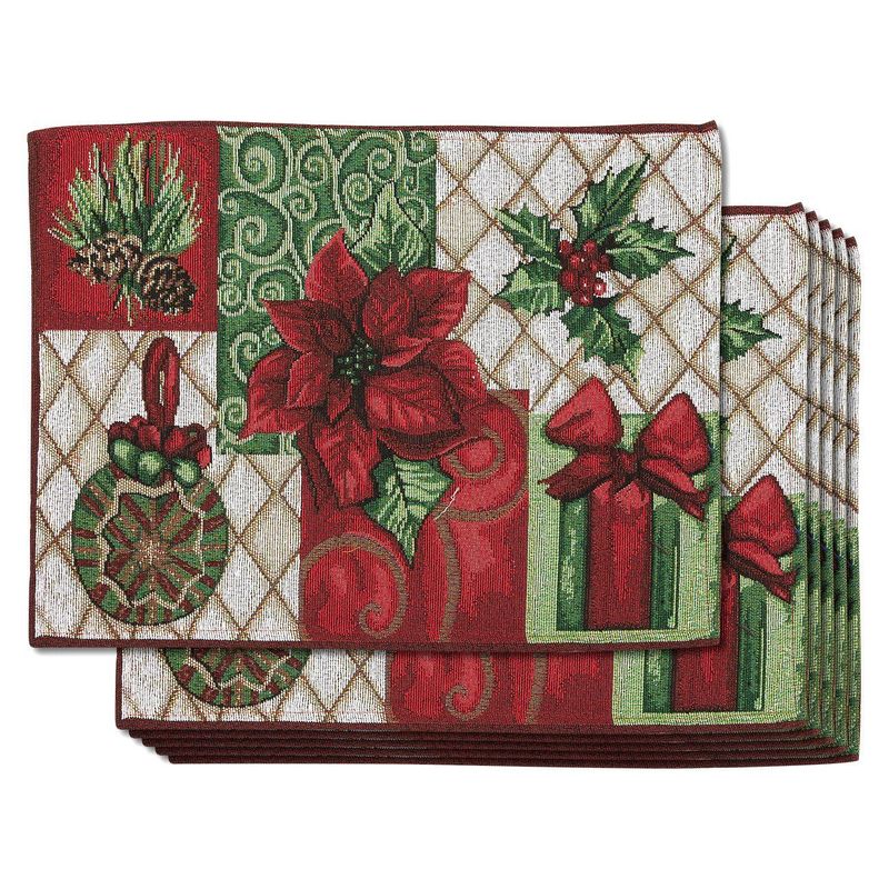Holiday Woven Placemats, Christmas Placemat Set (18.5 x 13 in, 6 Pack)