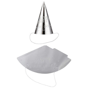 Happy New Years Cone Party Hats, Glitter Design, NYE Party Supplies (4 Colors, 24 Pack)