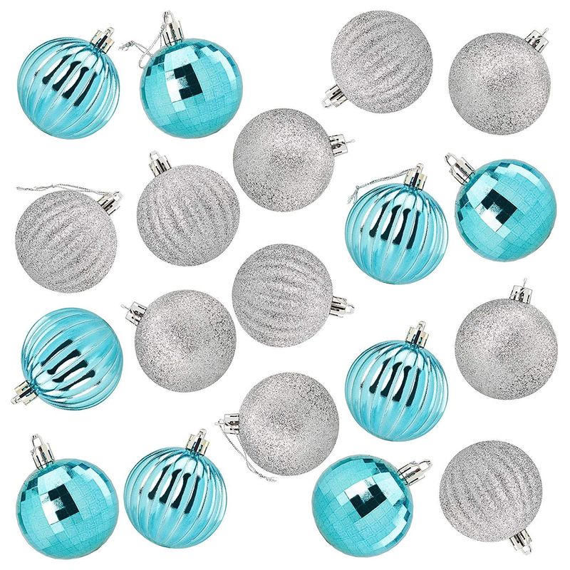 Mini Shatterproof Glitter Christmas Tree Ball Ornaments (Silver, White, 1.5 in, 48 Pack)