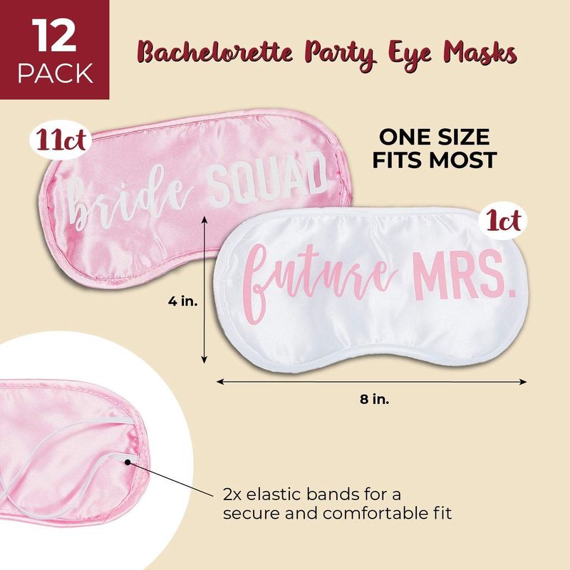 Juvale 12-Pack Bachelorette Gift Set Bride Squad Sleep Eye Masks Party Favor Accessories, 4 × 8 Inches