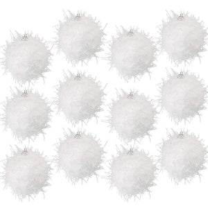 Christmas Tree Ornaments Large, White Sparkly Snow Glitter Balls (2.7 in, 12 Pack)