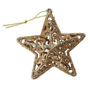 3D Gold Star Christmas Tree Ornaments (3.4 x 1.3 x 3.4 Inches, 12 Pack)