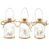Hanging Glass Christmas Ornaments with Steel Handles, White and Silver (2.3 x 2.3 x 4 in, 3 Pack)