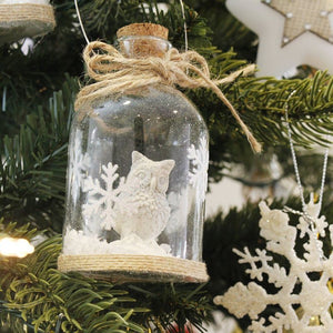 Hanging Glass Christmas Ornaments with Steel Handles, White and Silver (2.3 x 2.3 x 4 in, 3 Pack)