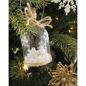 Hanging Glass Christmas Ornaments with Steel Handles, White and Silver (2.3 x 2.3 x 4 in, 3 Pack)