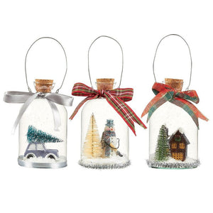 Hanging Glass Christmas Decorations, Festive Holiday Designs (2.36 x 4.06 x 2.3 in, 3 Pack)
