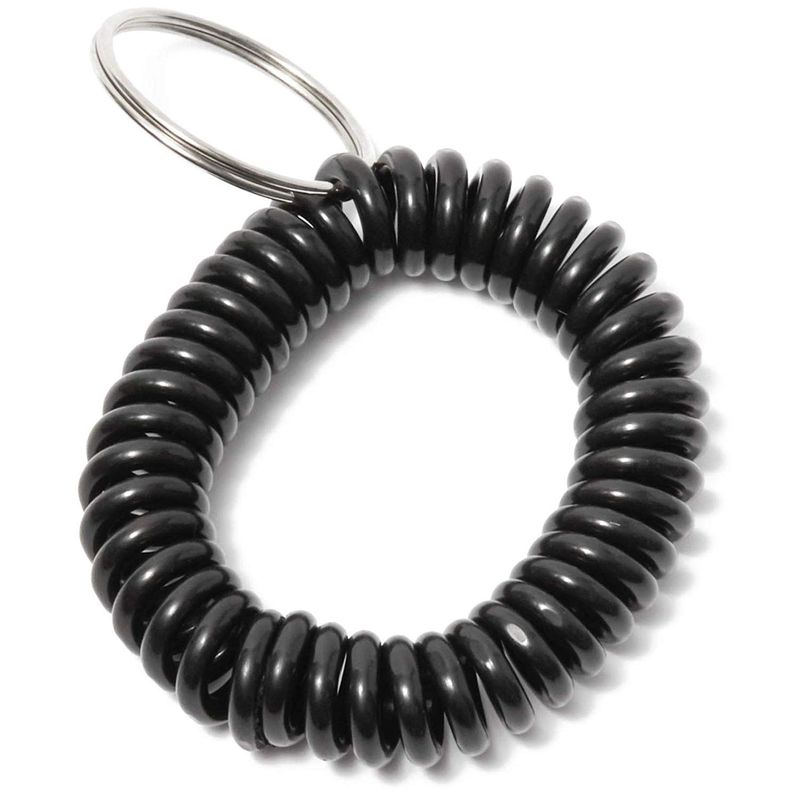 Juvale Spiral Wrist Key Chain Coil Bracelet (100 Pack), Black