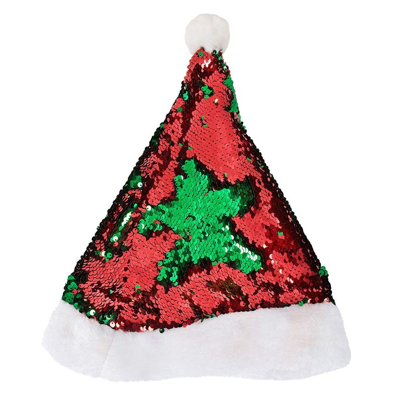 Santa Hat for Christmas, Reversible Sequins (Red and Green, 2 Pack)