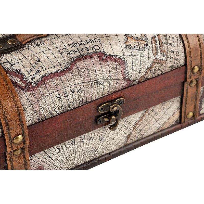 Wooden Wine Box - Antique Bottle Wine Case, Vintage Wine Bottle Travel Storage Box with Old World Map Design, Medieval Treasure Box, Bar Accessory, Gift Box for Christmas, 14.2 x 4.4 x 5.2 Inch