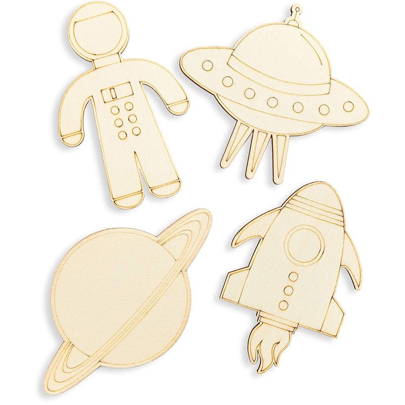 Wood Cutouts for Crafts, Outer Space (5.5 x 4.6 in, 24-Pack)