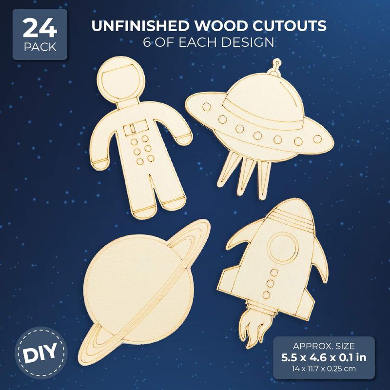 Bright Creations Unfinished Wood Cutouts for DIY Crafts (24 Pack), Outer Space