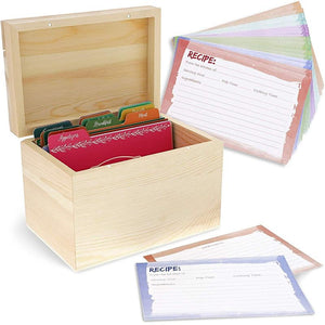 Juvale Unfinished Wood Recipe Box for DIY Crafts with Cards and Dividers
