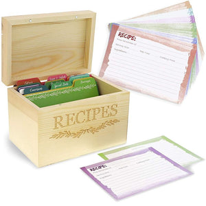 Juvale Wood Recipe Organization Box with Cards and Dividers