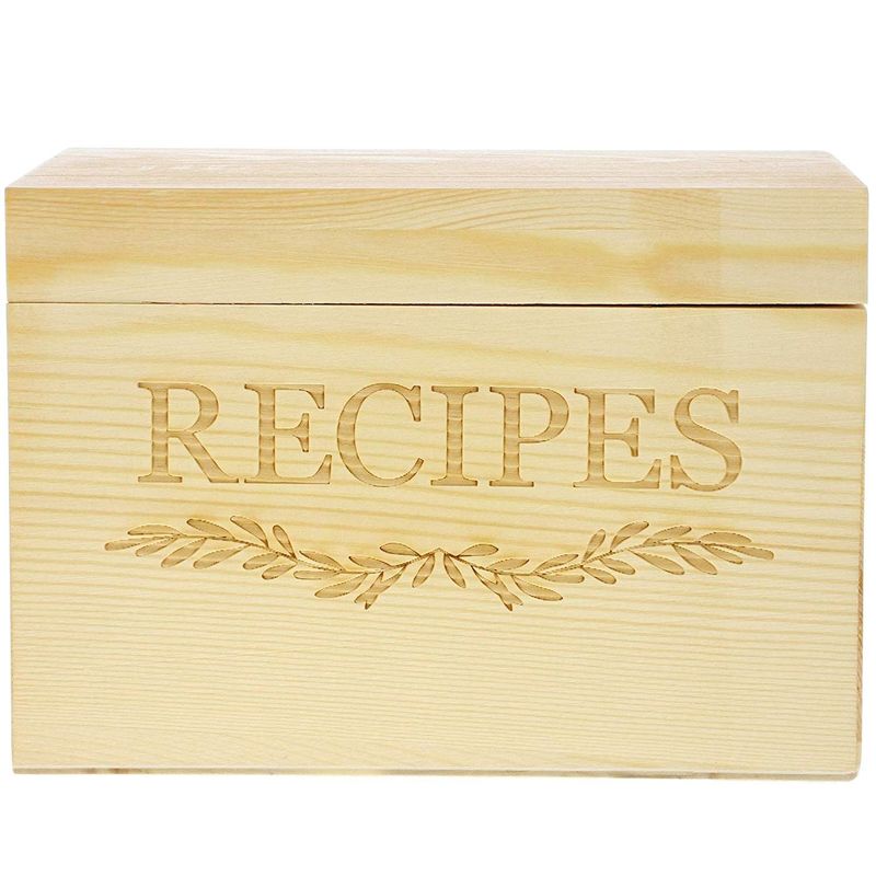 Juvale Wood Recipe Organization Box with Cards and Dividers, 7.1 x 5 x 4.7