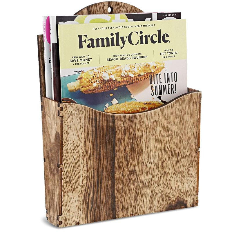 Juvale Rustic Wood Wall Mounted Magazine Holder