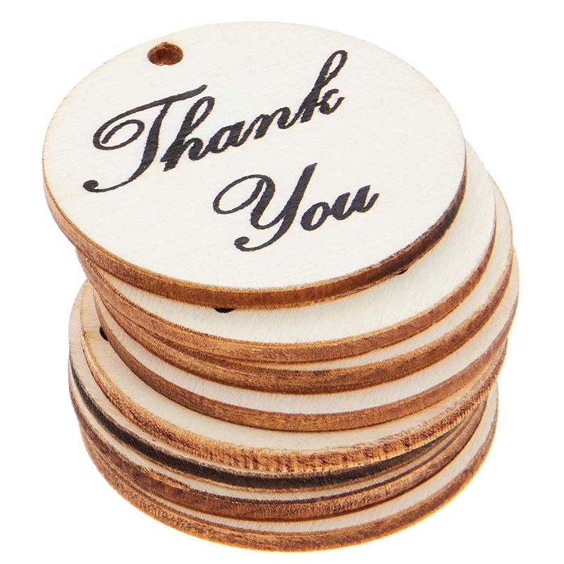 Juvale 100-Pack Thank You for Celebrating with Us - Wood Tags with Twine for Wedding and Baby Shower Party Favors, 1.5 Inches