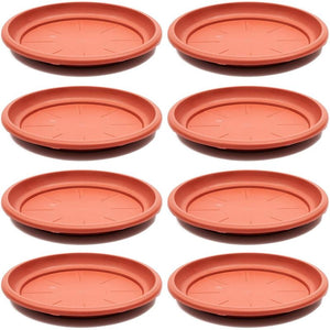 Round Plastic Planter Base Trays, Terra Cotta Colored Drainage Saucer (12 In, 8 Pack)