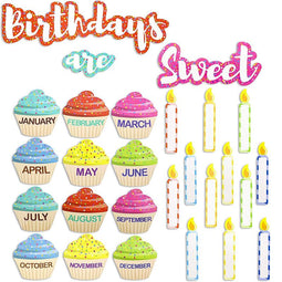 Juvale Classroom Cutouts - Birthday Cupcakes and Candles (63 Piece Set)