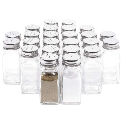 Juvale Stainless Steel Salt and Pepper Shakers Set with Holder, Refillable,  Clear Glass Bottoms, Screw-Off Perforated S and P Caps for Kitchen Table