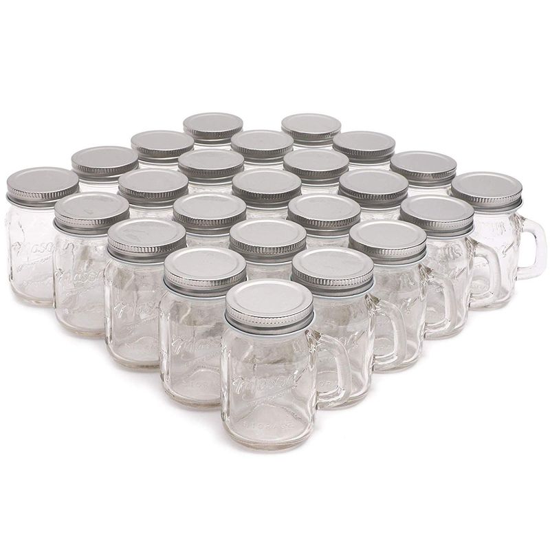 Juvale Clear Glass Mason Jars 4 oz with Silver Lids, 24 Pieces