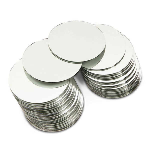 50 Pack Round Glass Mirror Tiles Bulk for Craft & Decoration (4 in)