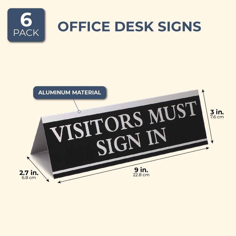 Juvale Visitors Must Sign in Office Sign (6 Pack) Black and Silver