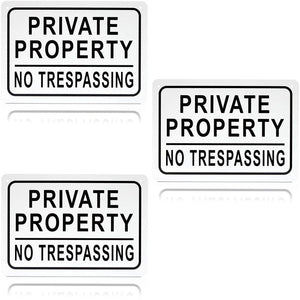 No Trespassing Signs for Private Property, Aluminum, White, (10x7 Inches, 3 Pack)