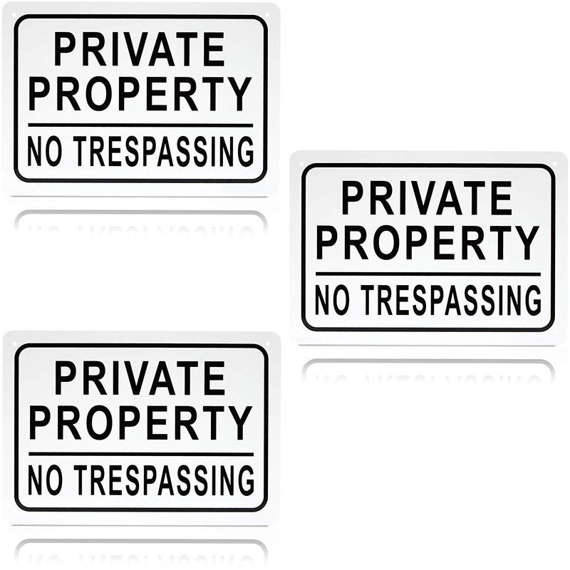 No Trespassing Signs for Private Property, Aluminum, White, (10x7 Inches, 3 Pack)