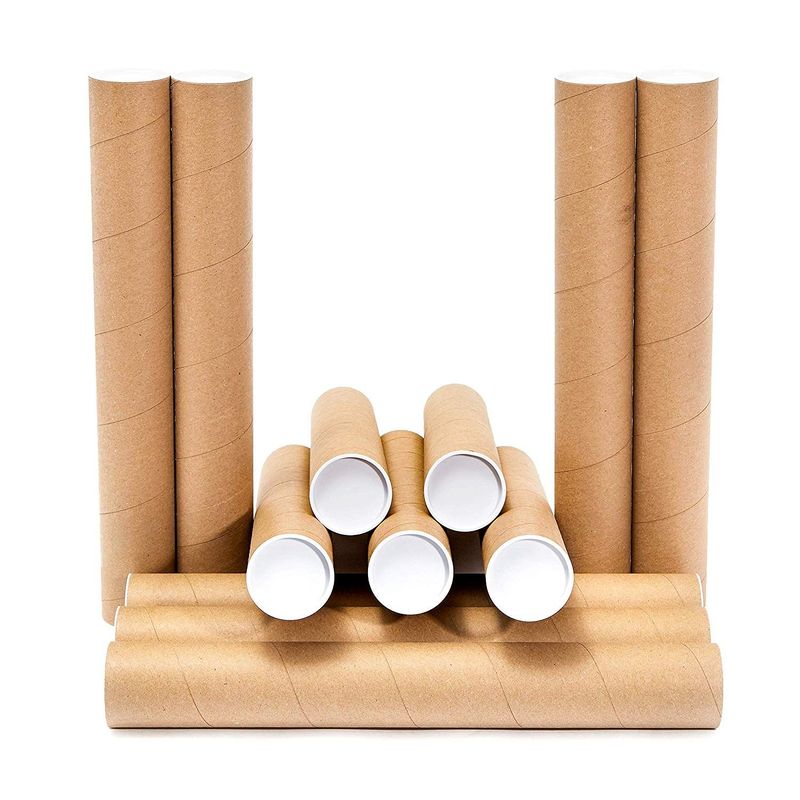 Juvale 12 Pack Mailing Tubes with Caps, 2x16 Inch Kraft Paper Round  Cardboard Mailers for Shipping Posters, Art Prints (Brown)