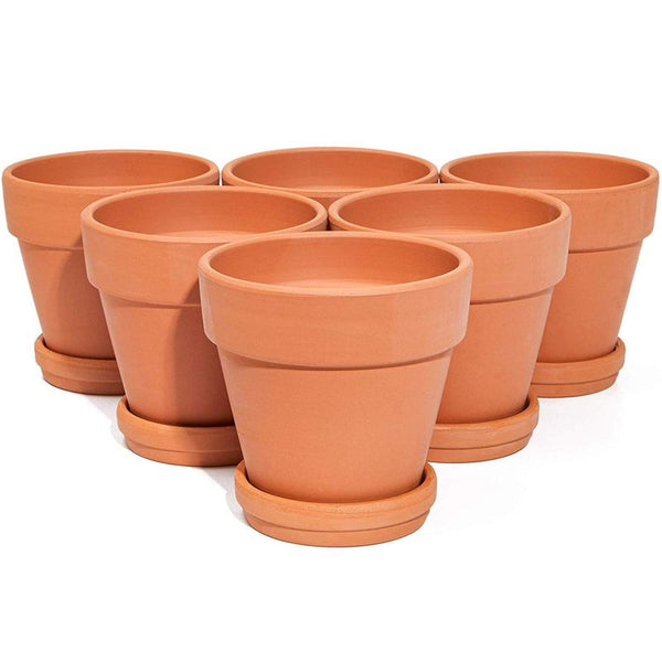 Terra Cotta Pots with Saucers (4 in, 6 Pack)
